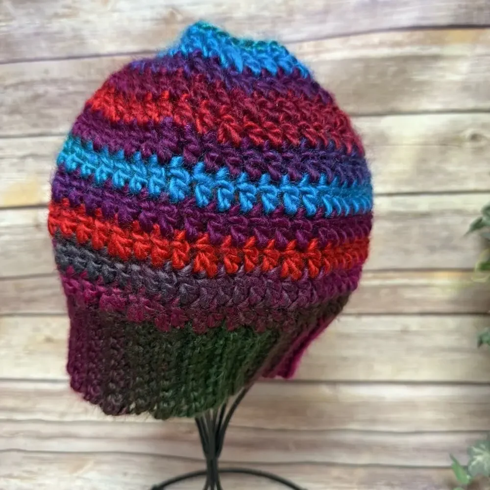 Multicolor Knit Messy Bun Beanie